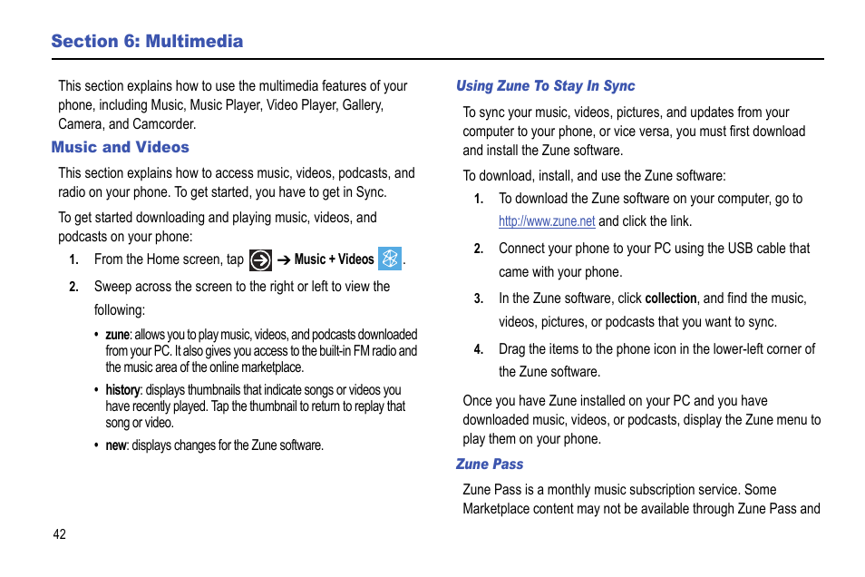 Section 6: multimedia, Music and videos | Samsung Focus i917R User Manual | Page 48 / 118