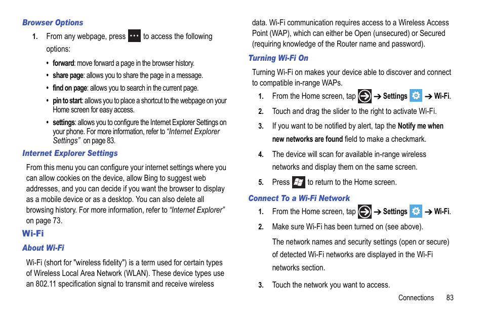 Wi-fi | Samsung Focus i917R User Manual | Page 89 / 118
