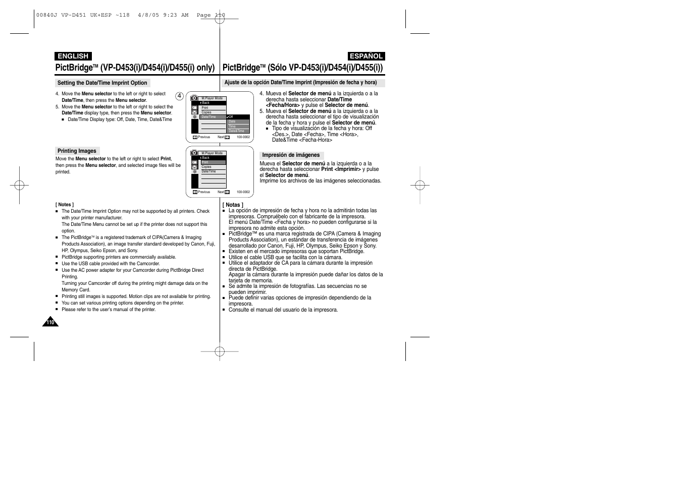 Pictbridge | Samsung D452N User Manual | Page 110 / 120