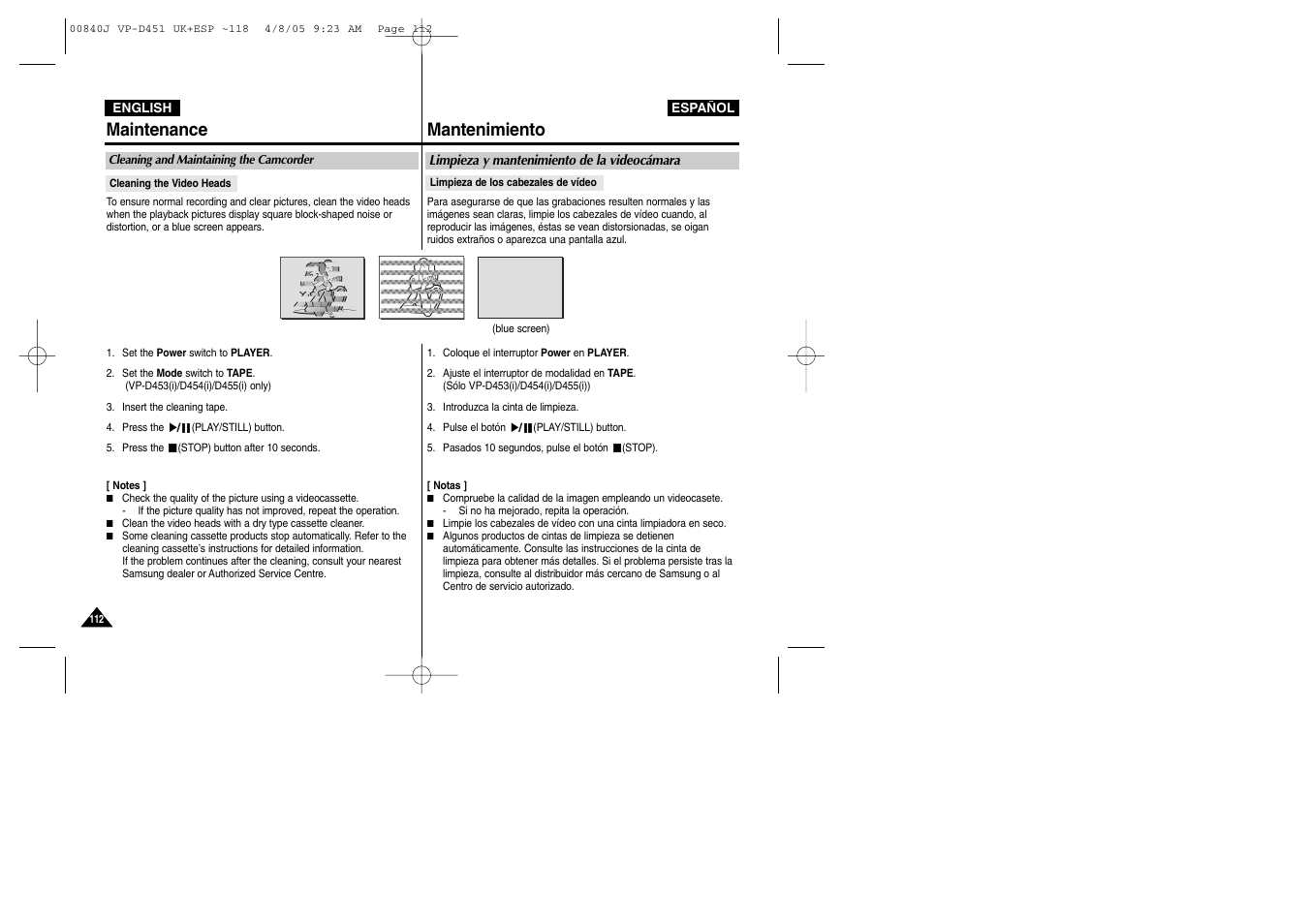 Maintenance mantenimiento | Samsung D452N User Manual | Page 112 / 120