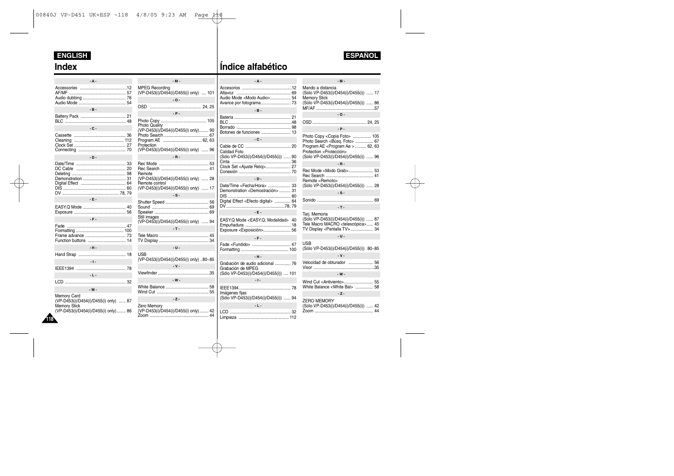 Index índice alfabético | Samsung D452N User Manual | Page 118 / 120