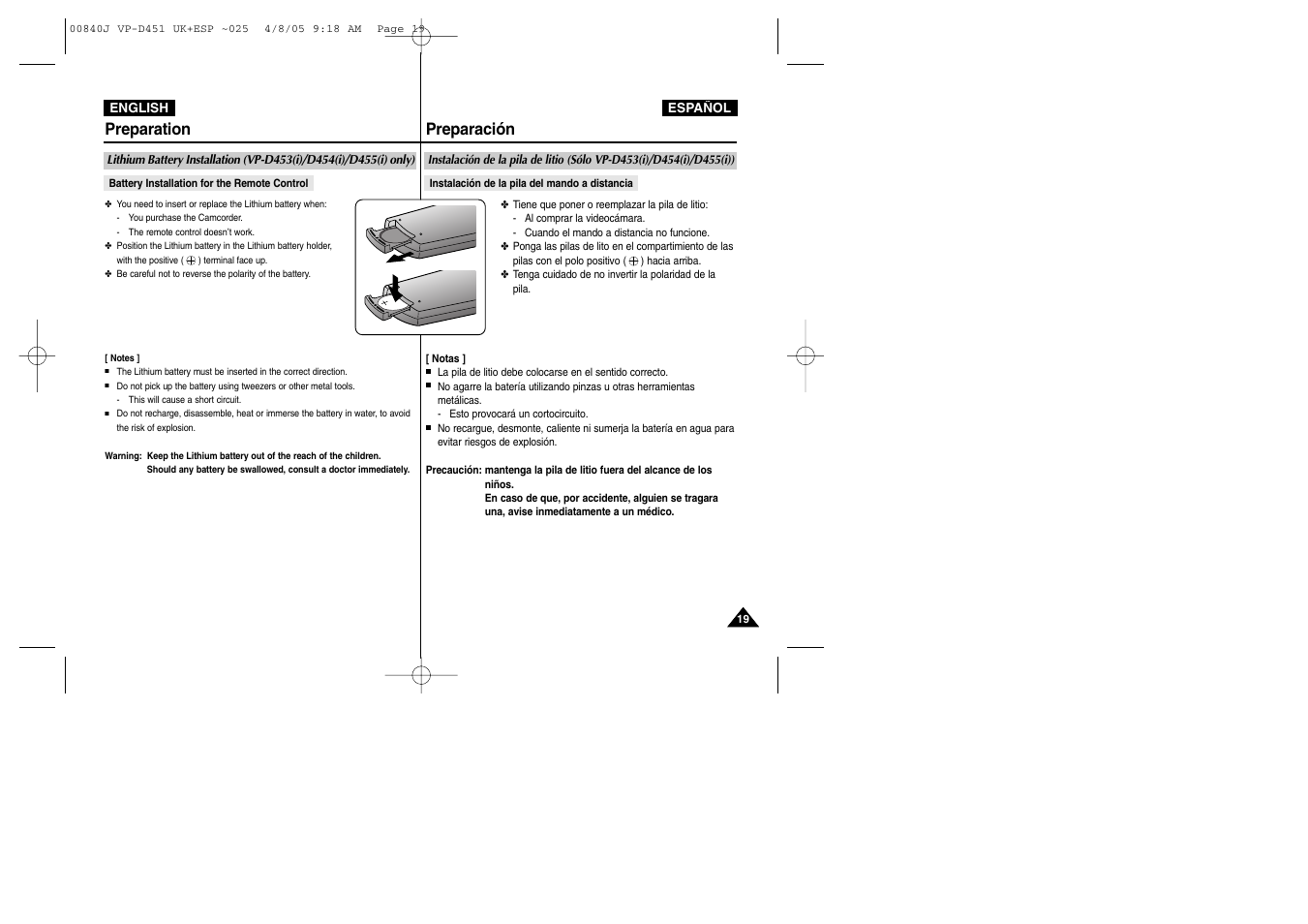 Preparation, Preparación | Samsung D452N User Manual | Page 19 / 120