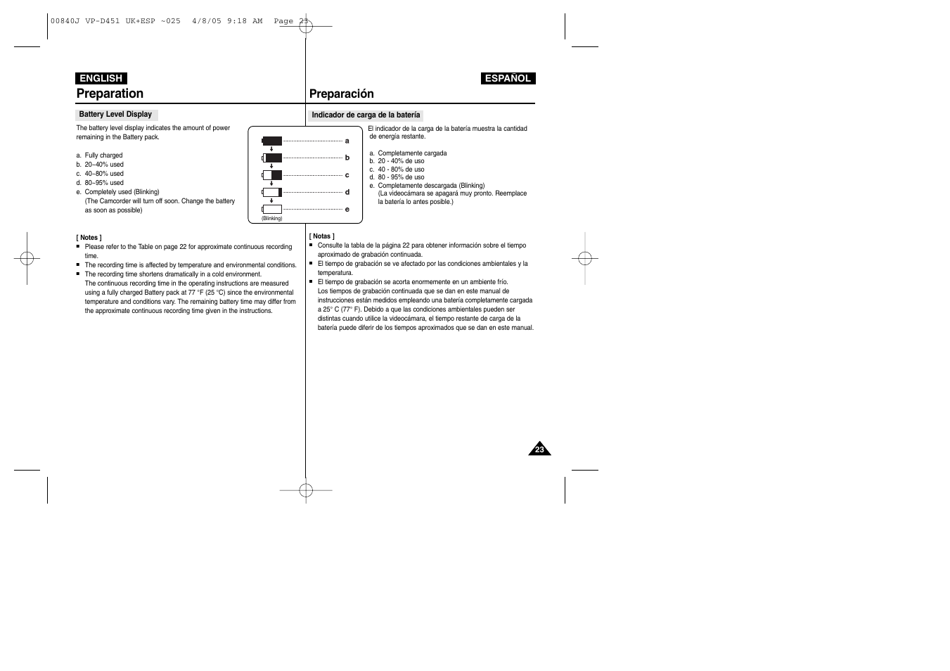Preparation, Preparación | Samsung D452N User Manual | Page 23 / 120