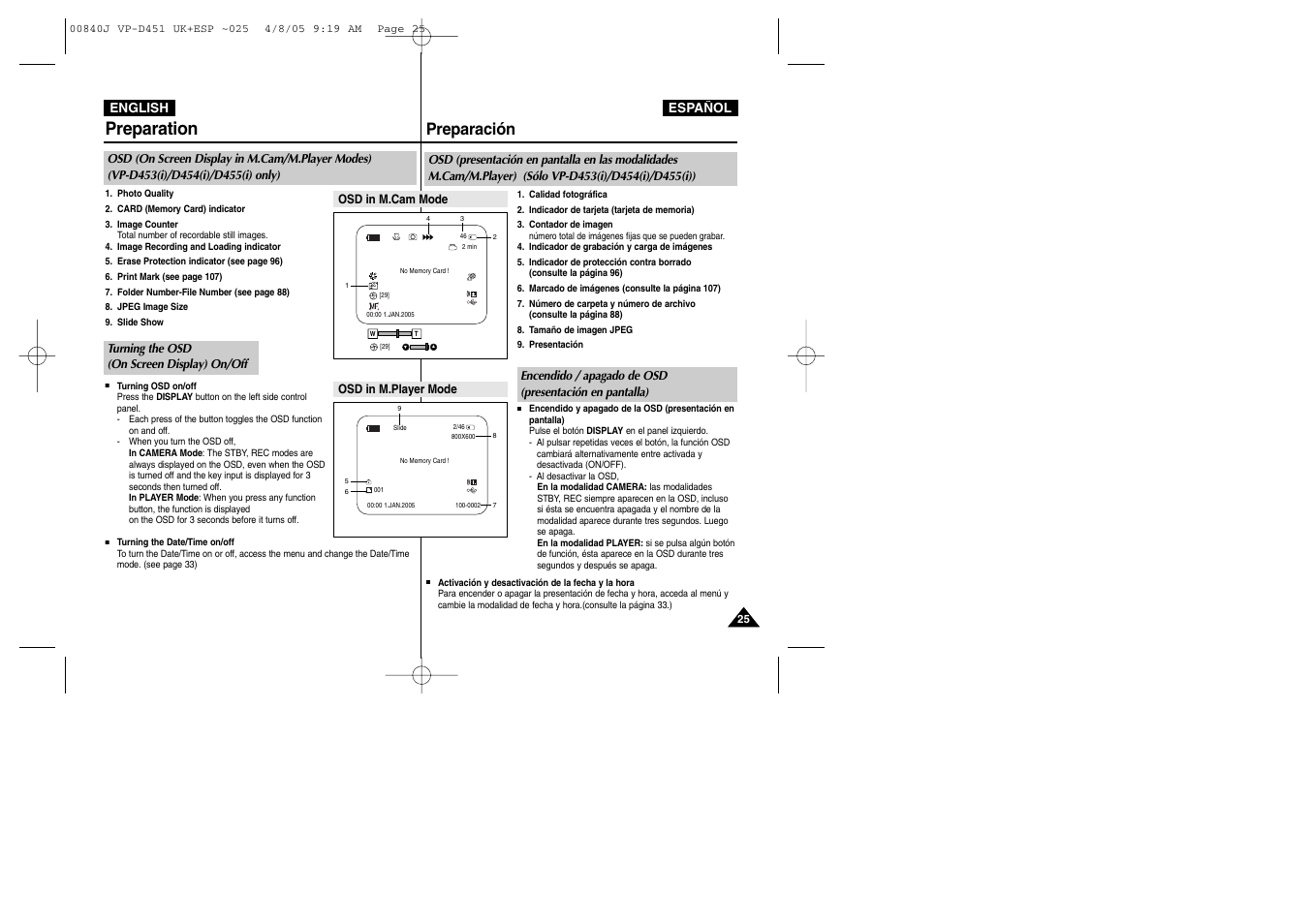 Preparation, Preparación | Samsung D452N User Manual | Page 25 / 120