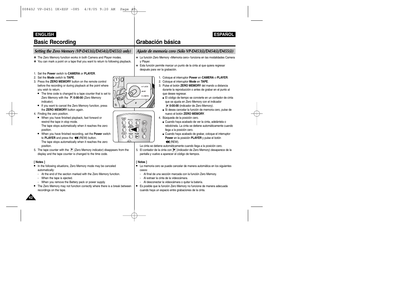 Basic recording, Grabación básica | Samsung D452N User Manual | Page 42 / 120