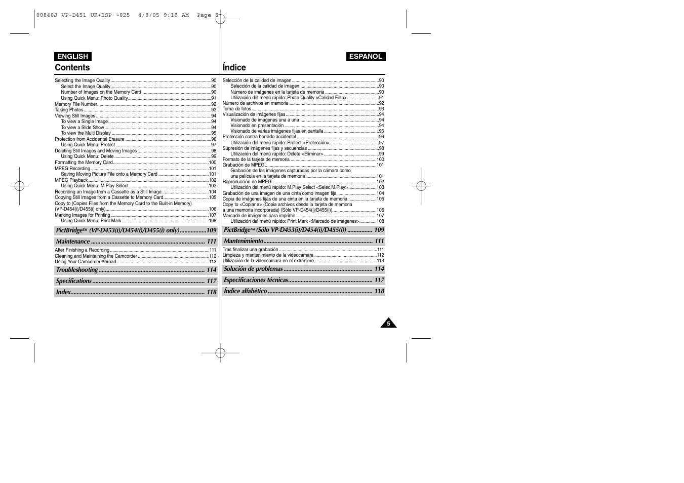 Contents índice | Samsung D452N User Manual | Page 5 / 120