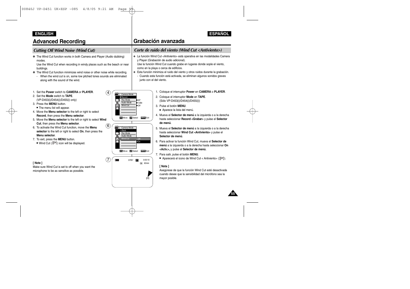 Advanced recording, Grabación avanzada | Samsung D452N User Manual | Page 55 / 120