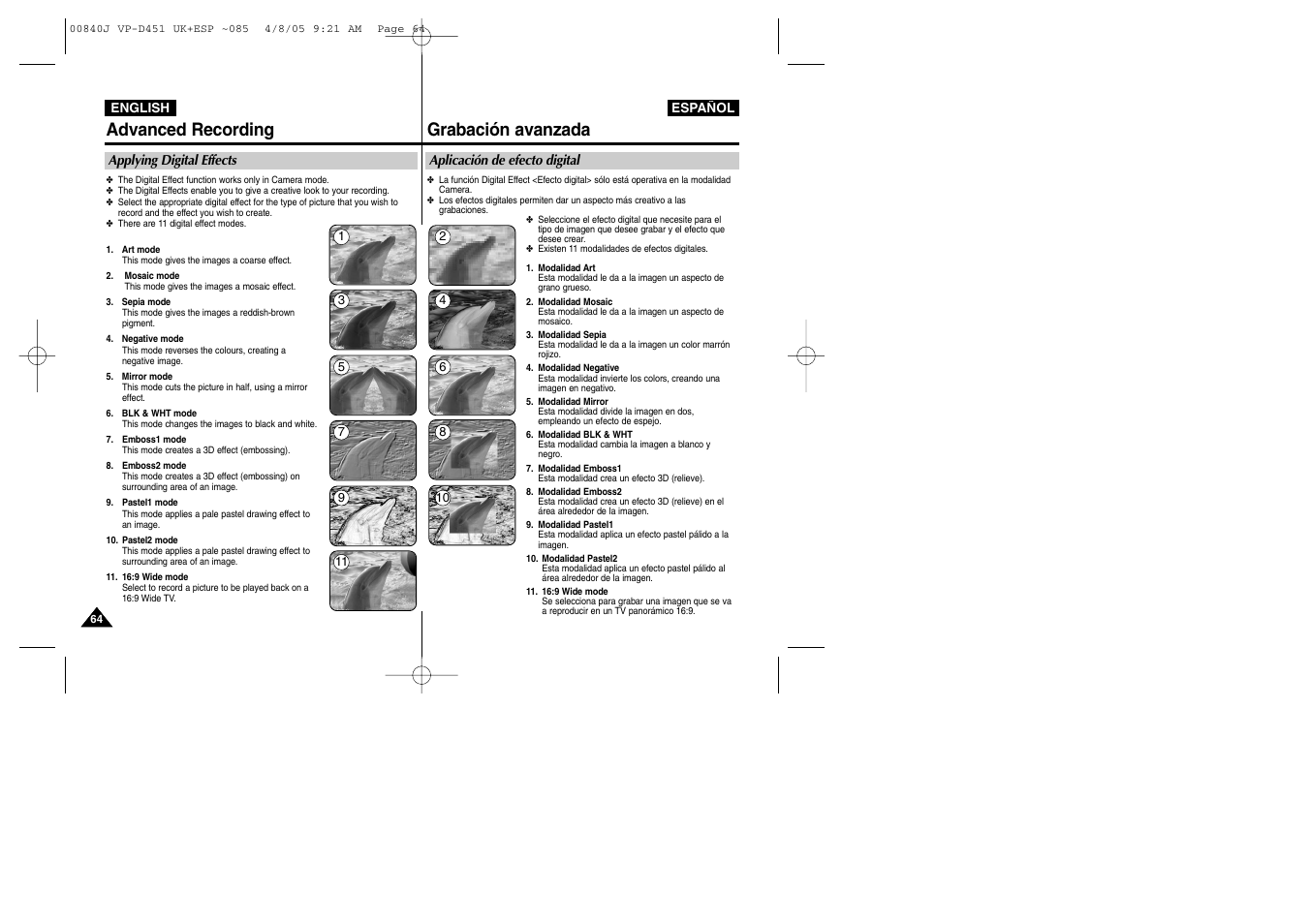 Advanced recording, Grabación avanzada | Samsung D452N User Manual | Page 64 / 120