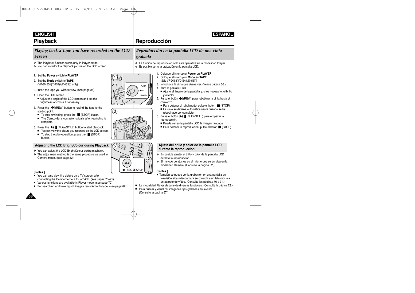 Playback, Reproducción | Samsung D452N User Manual | Page 68 / 120