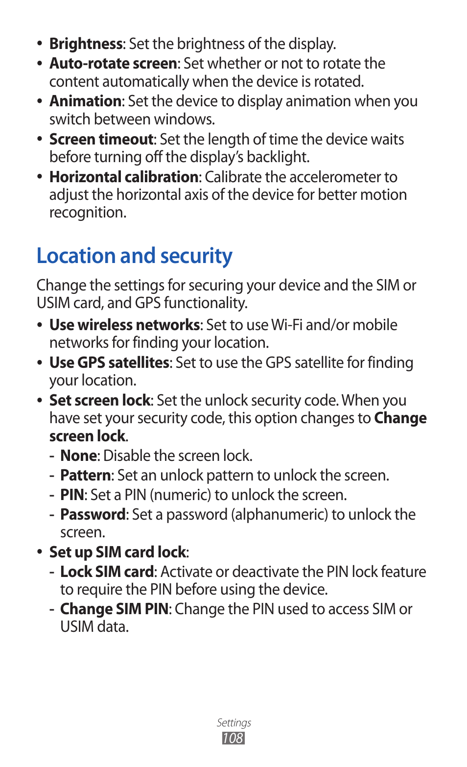 Location and security | Samsung GALAXY Y GT-S5360 User Manual | Page 108 / 133