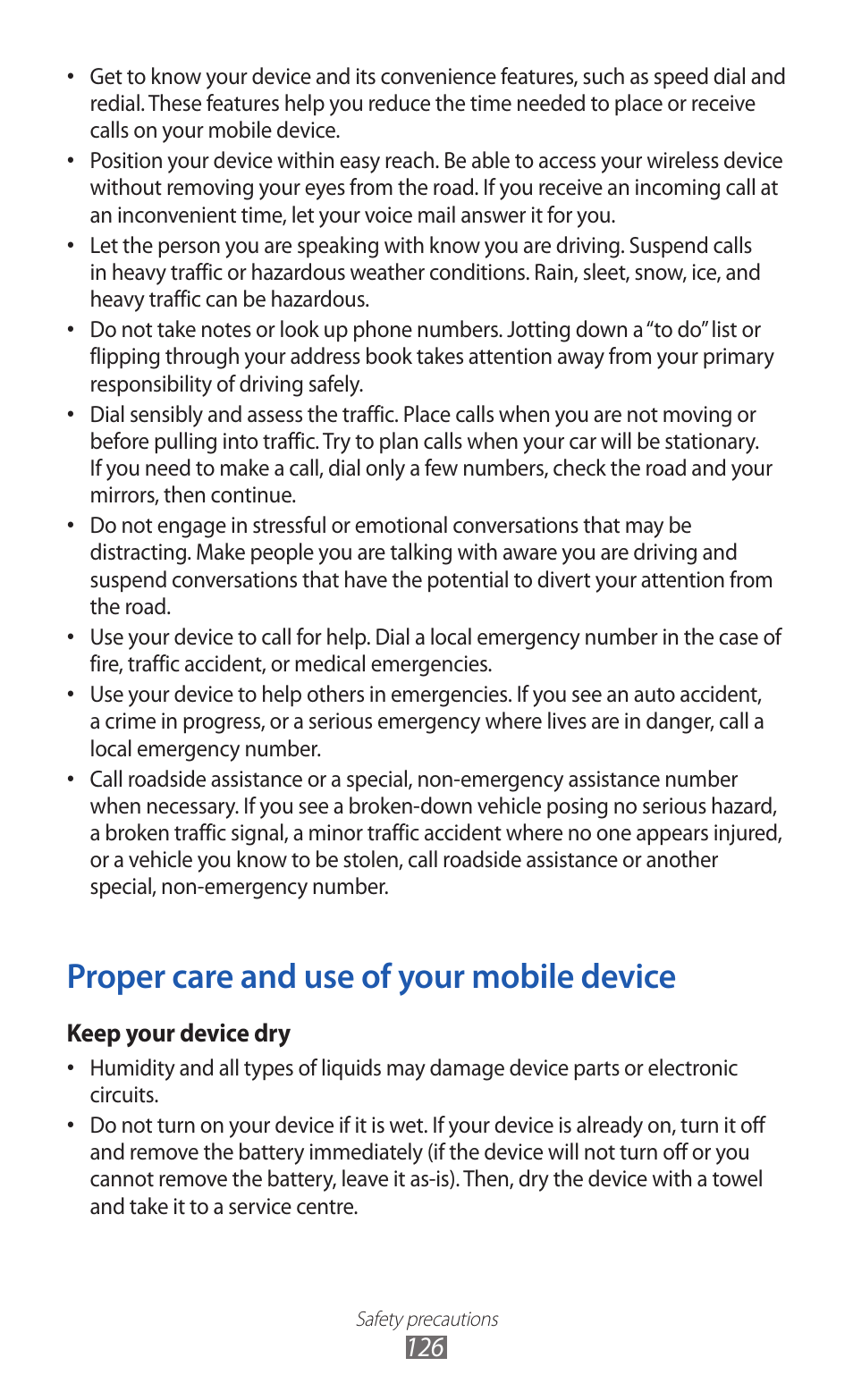 Proper care and use of your mobile device | Samsung GALAXY Y GT-S5360 User Manual | Page 126 / 133