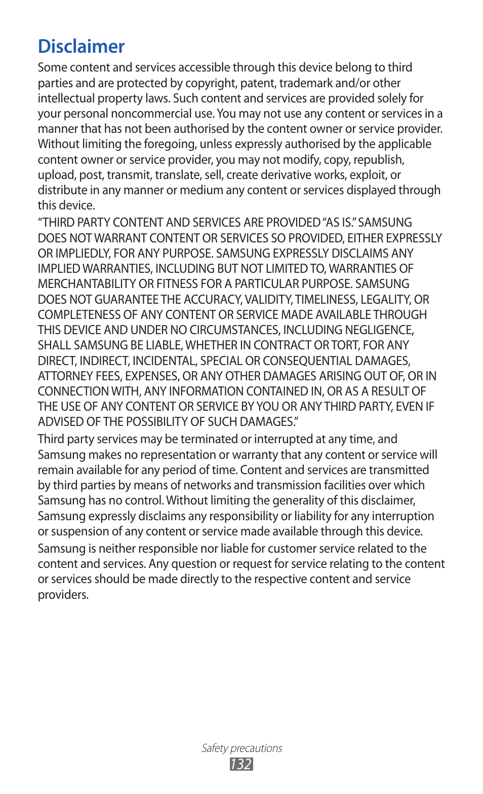 Disclaimer | Samsung GALAXY Y GT-S5360 User Manual | Page 132 / 133