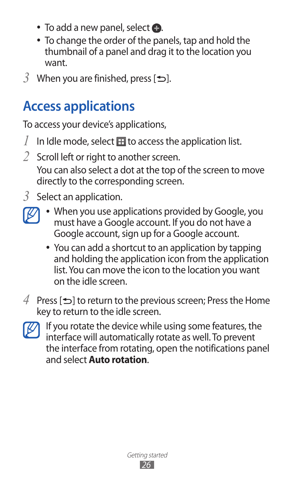 Access applications | Samsung GALAXY Y GT-S5360 User Manual | Page 26 / 133