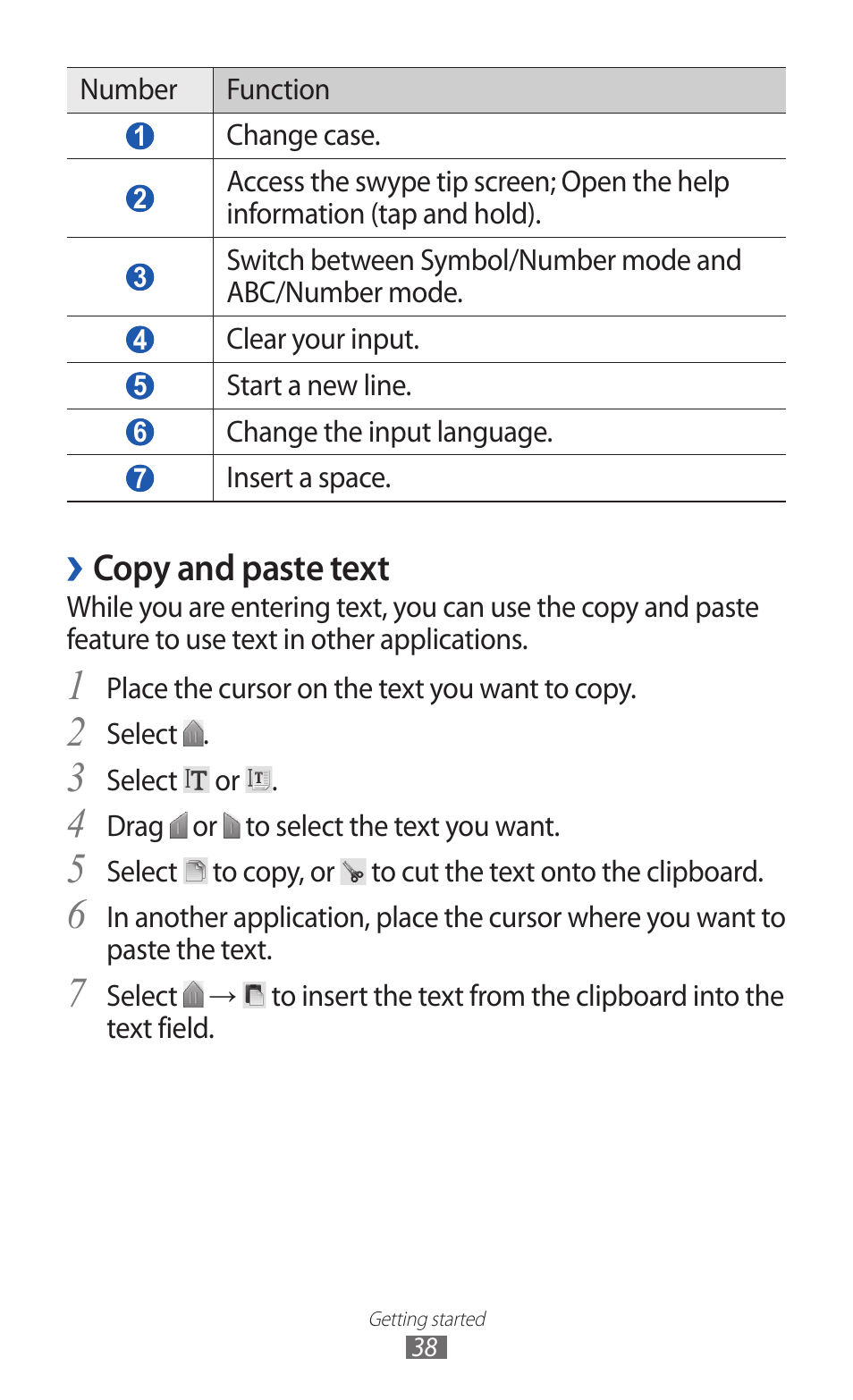 Copy and paste text | Samsung GALAXY Y GT-S5360 User Manual | Page 38 / 133