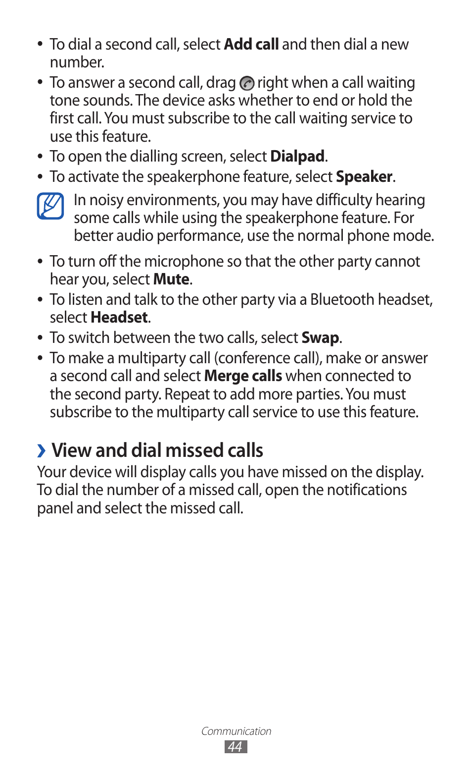 View and dial missed calls | Samsung GALAXY Y GT-S5360 User Manual | Page 44 / 133
