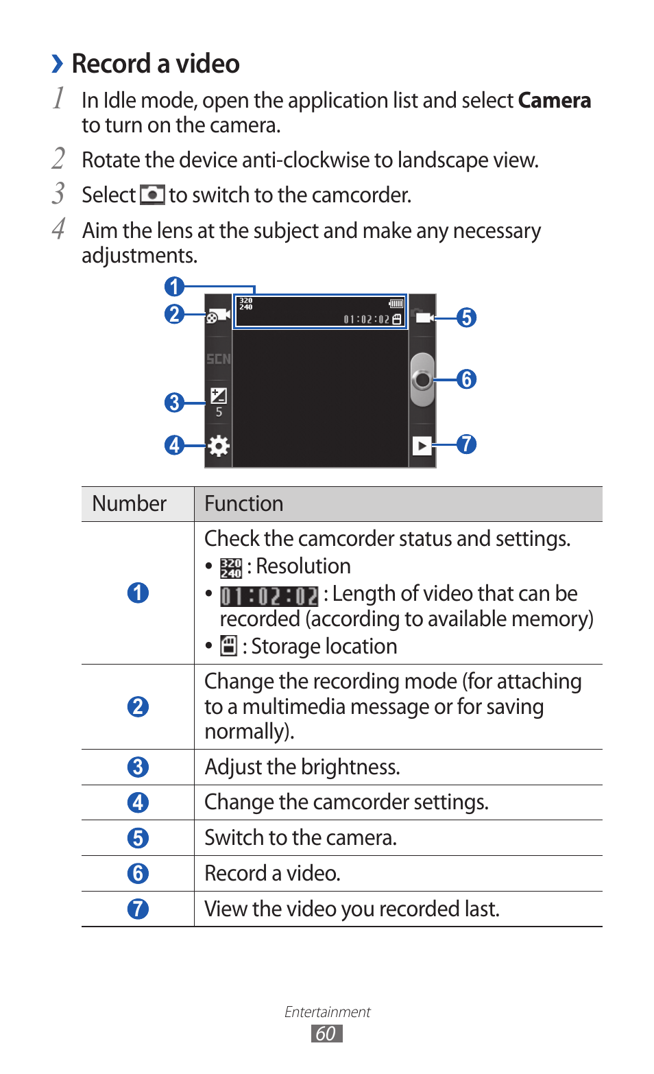 Record a video | Samsung GALAXY Y GT-S5360 User Manual | Page 60 / 133