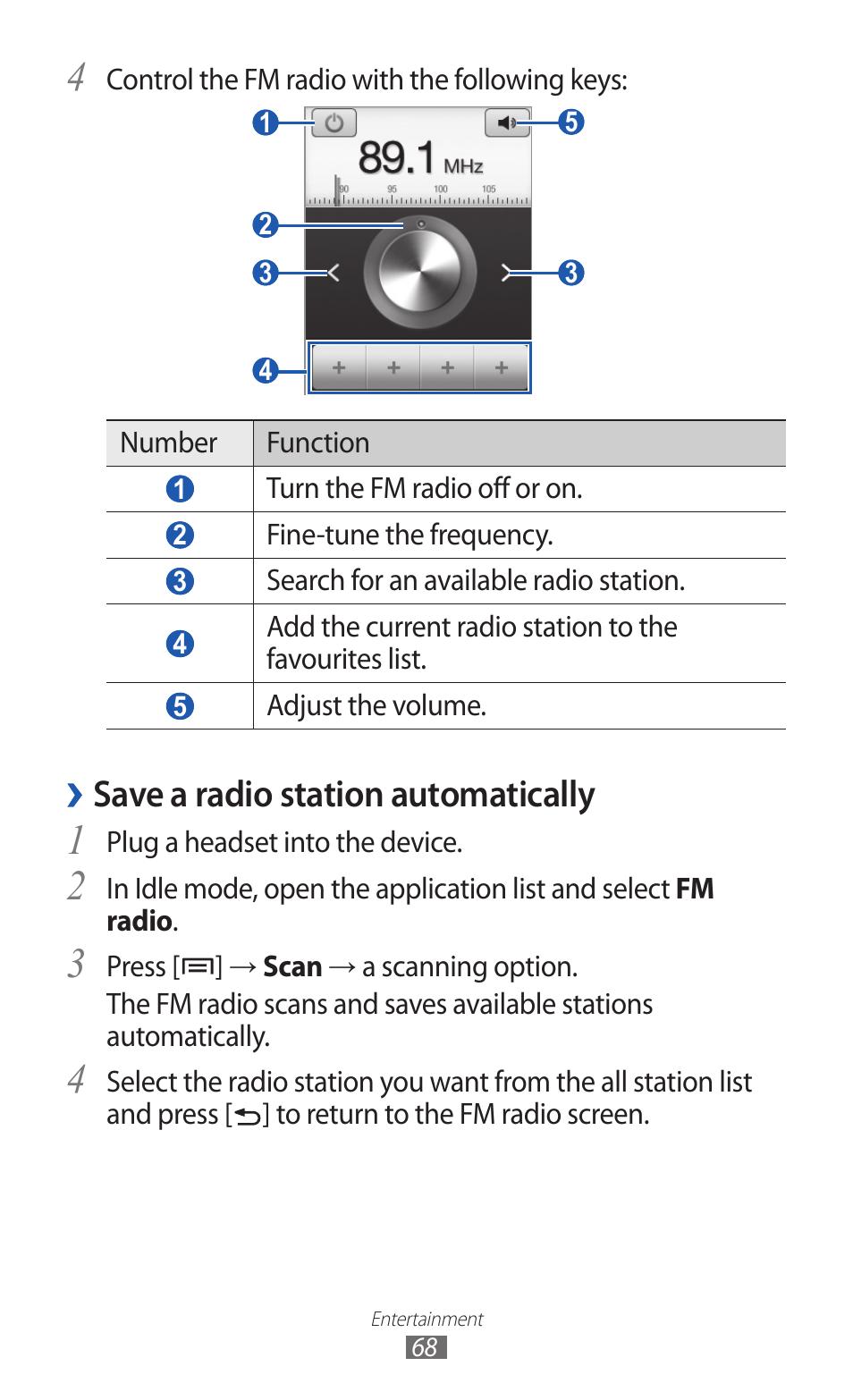 Save a radio station automatically | Samsung GALAXY Y GT-S5360 User Manual | Page 68 / 133