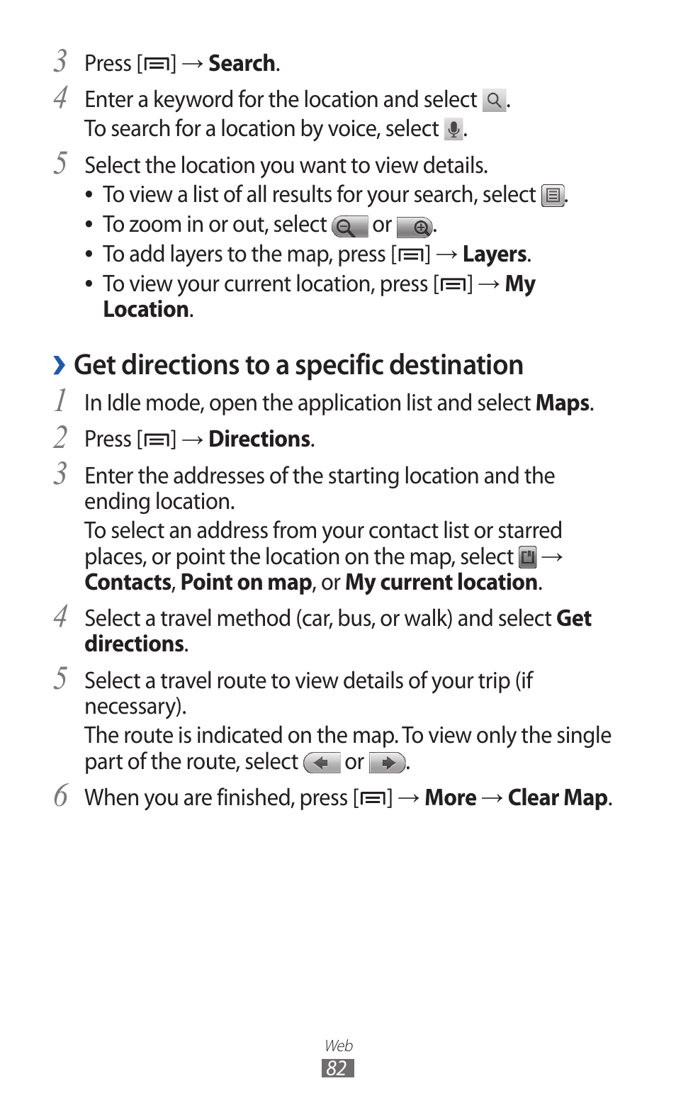 Get directions to a specific destination | Samsung GALAXY Y GT-S5360 User Manual | Page 82 / 133