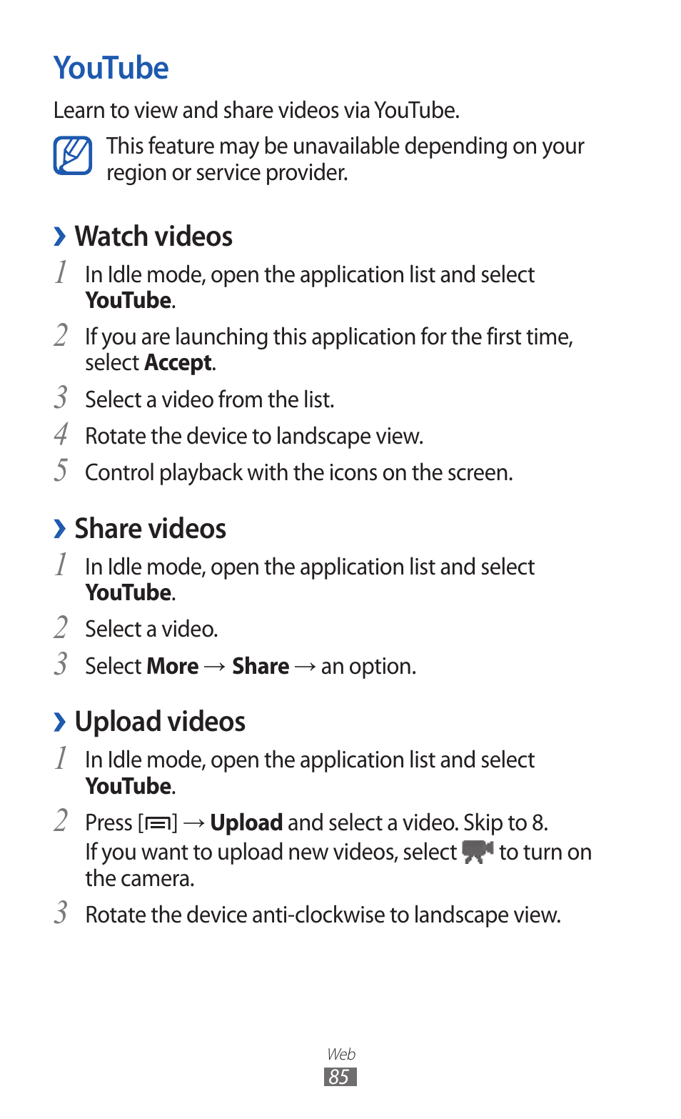 Youtube | Samsung GALAXY Y GT-S5360 User Manual | Page 85 / 133