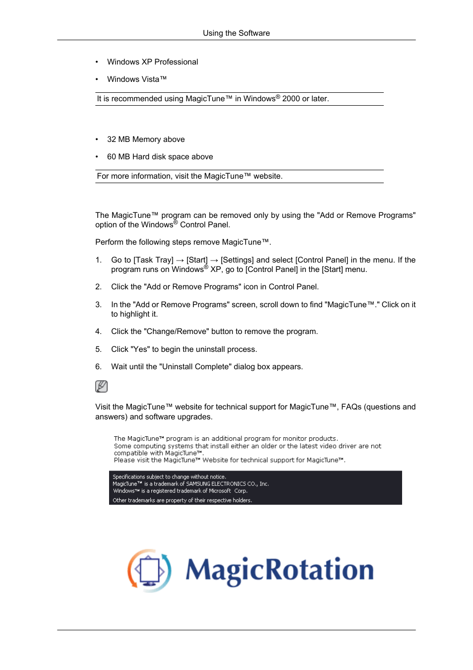 Uninstall, Magicrotation | Samsung 2343NW User Manual | Page 30 / 75