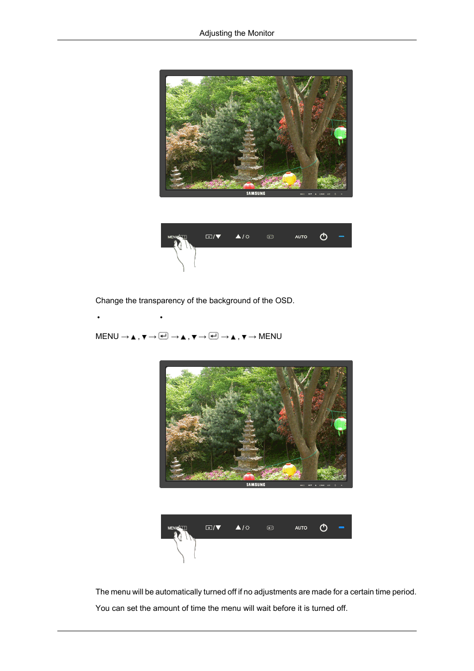 Transparency, Display time | Samsung 2343NW User Manual | Page 50 / 75