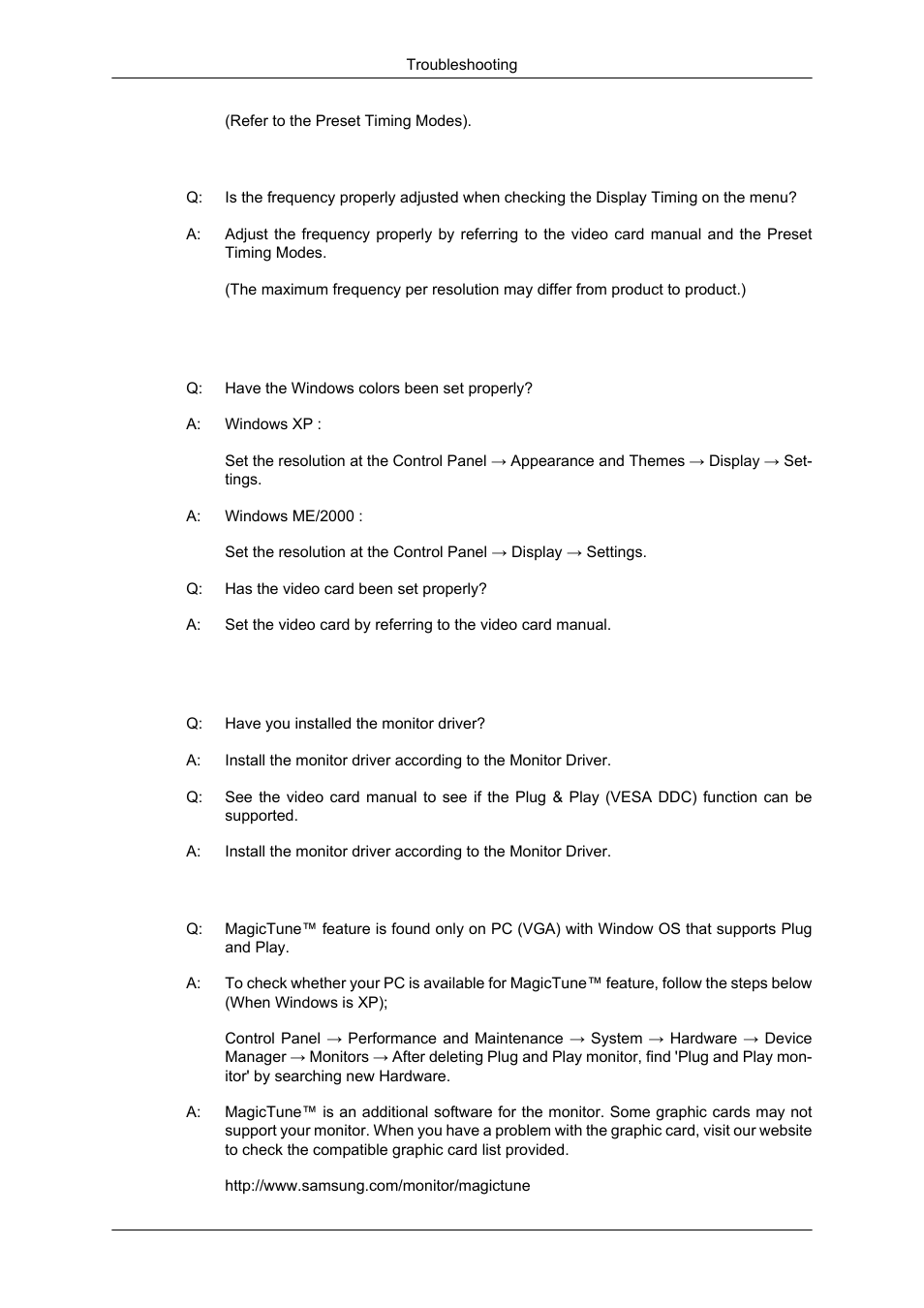 Led is blinking but no images on the screen, Check when magictune™ does not function properly | Samsung 2343NW User Manual | Page 57 / 75