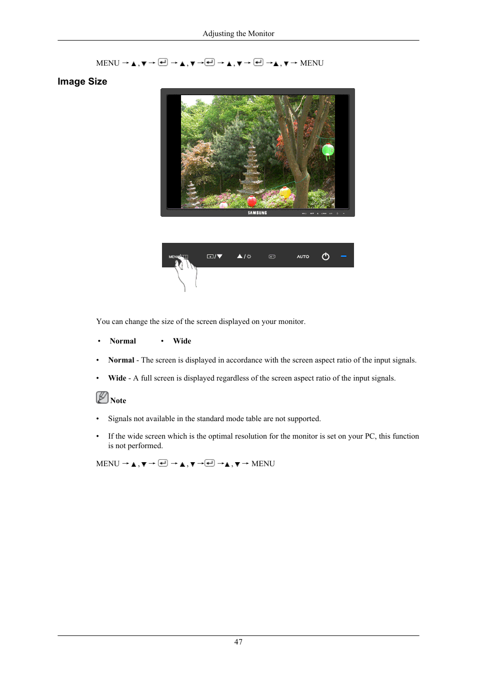 Image size | Samsung 2043NW User Manual | Page 48 / 69
