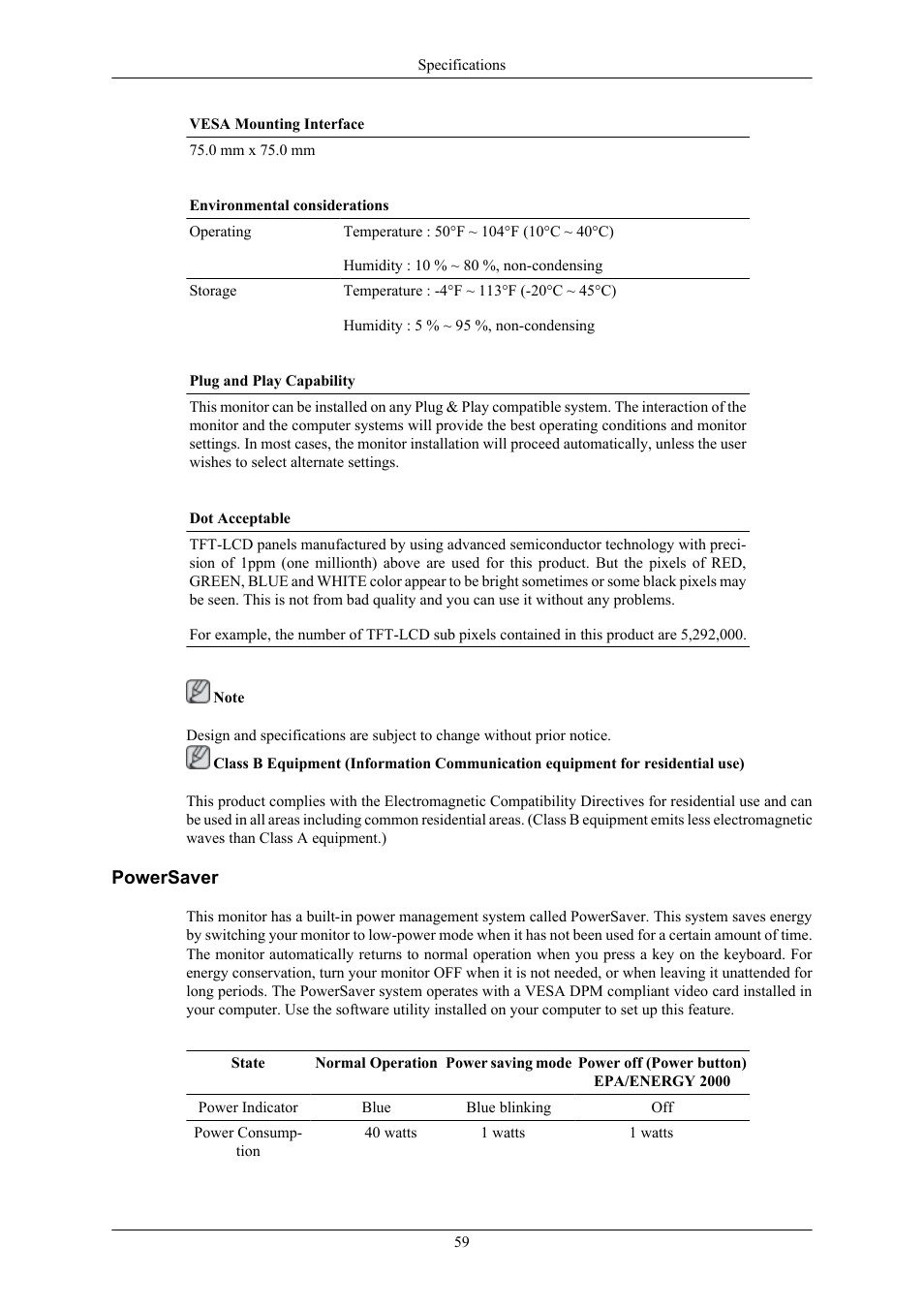 Powersaver | Samsung 2043NW User Manual | Page 60 / 69