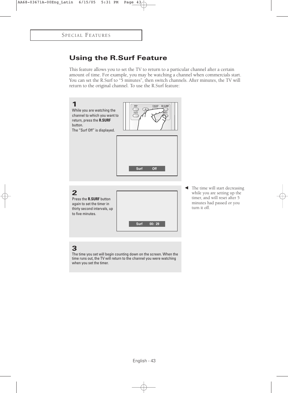 Using the r.surf feature | Samsung CL21M21  EN User Manual | Page 43 / 60
