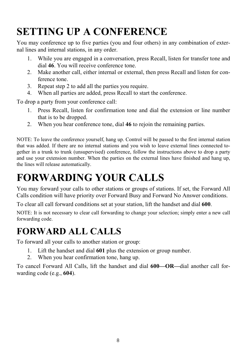 Setting up a conference, Forwarding your calls, Forward all calls | Samsung SINGLE LINE TELEPHONE User Manual | Page 16 / 31