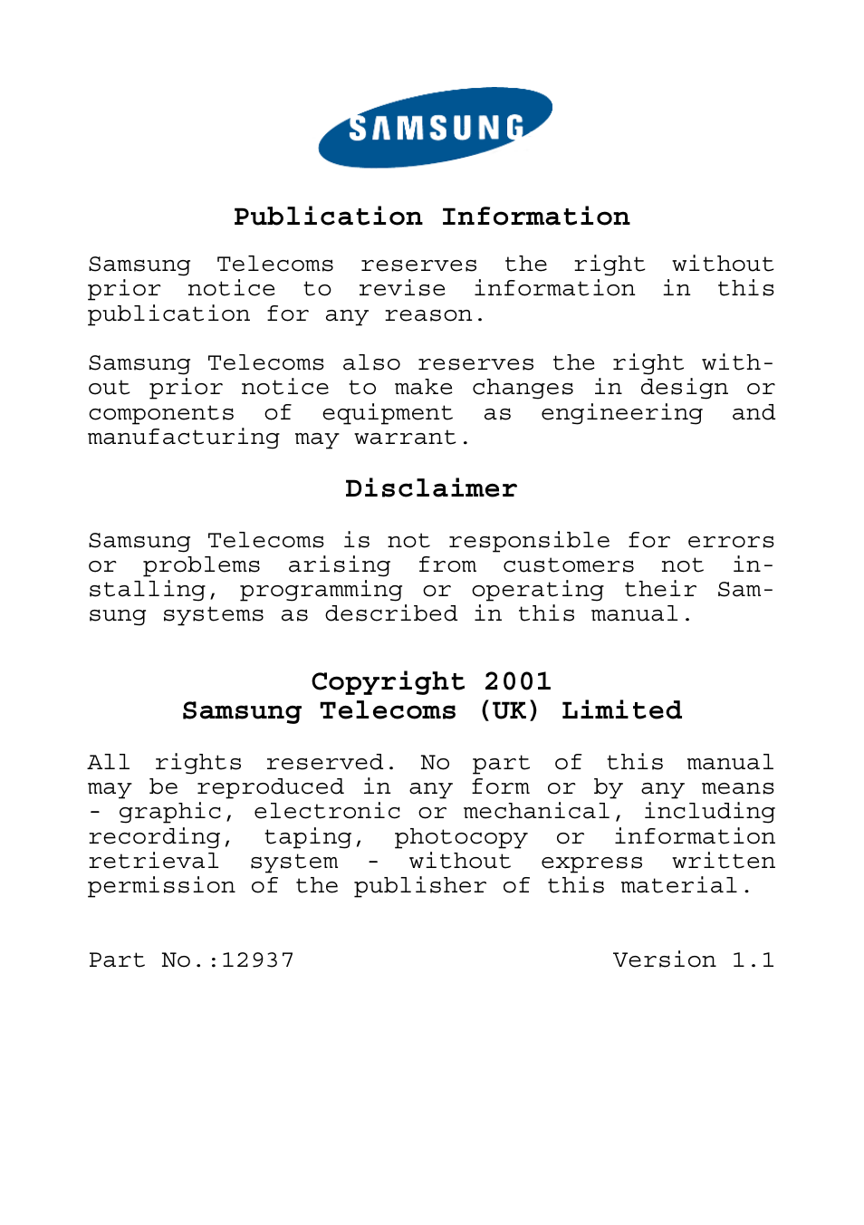 Publication information | Samsung SINGLE LINE TELEPHONE User Manual | Page 2 / 31