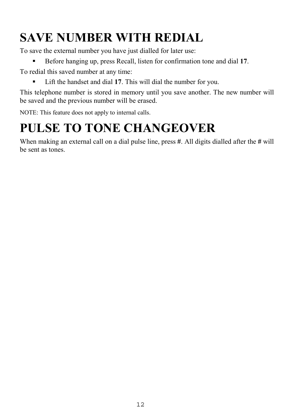 Save number with redial, Pulse to tone changeover | Samsung SINGLE LINE TELEPHONE User Manual | Page 20 / 31