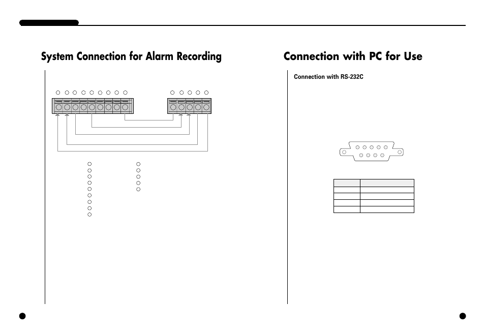 System connection for alarm recording, Connection with pc for use | Samsung SIR-S4120R User Manual | Page 12 / 52