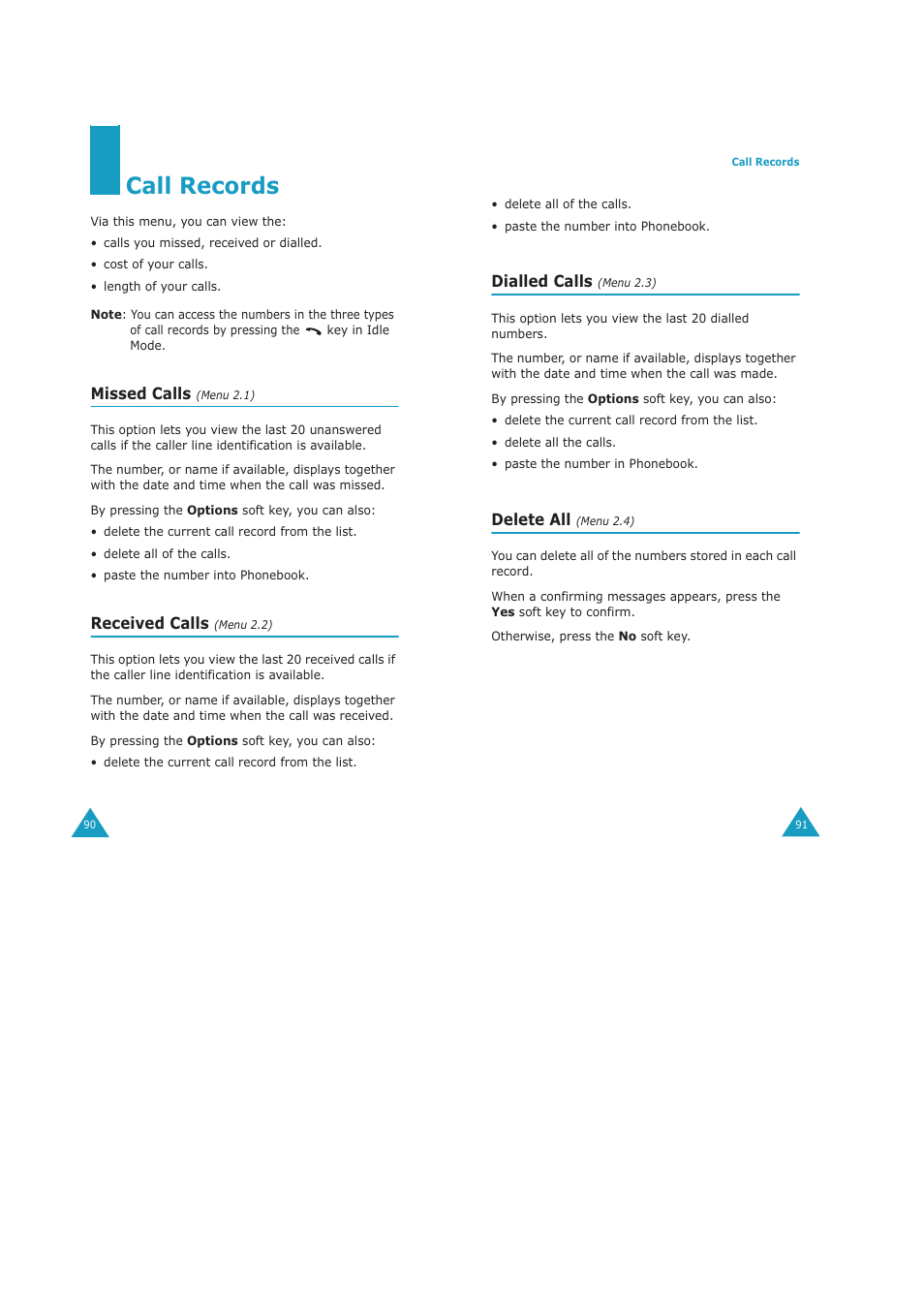 Call records | Samsung GH68-04434A User Manual | Page 47 / 93