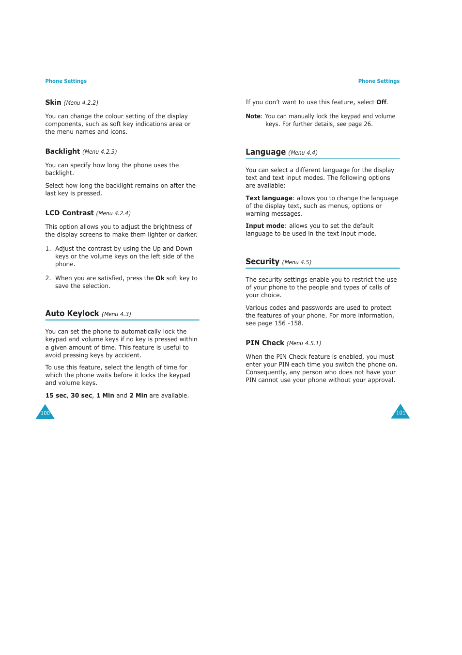 Auto keylock, Language, Security | Samsung GH68-04434A User Manual | Page 52 / 93