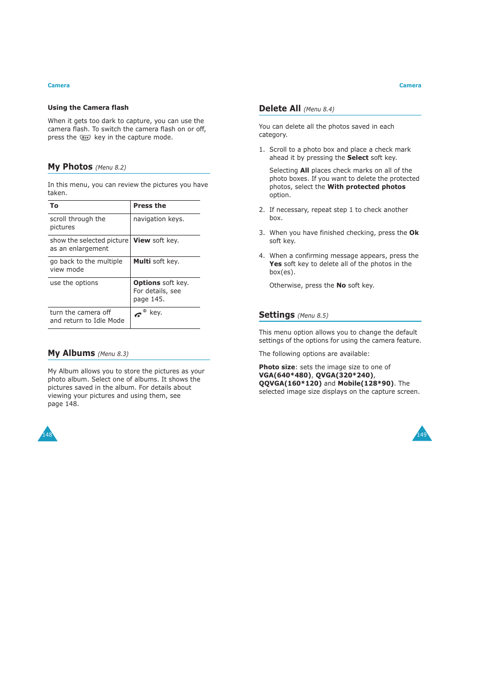 My photos, My albums, Delete all | Settings | Samsung GH68-04434A User Manual | Page 76 / 93