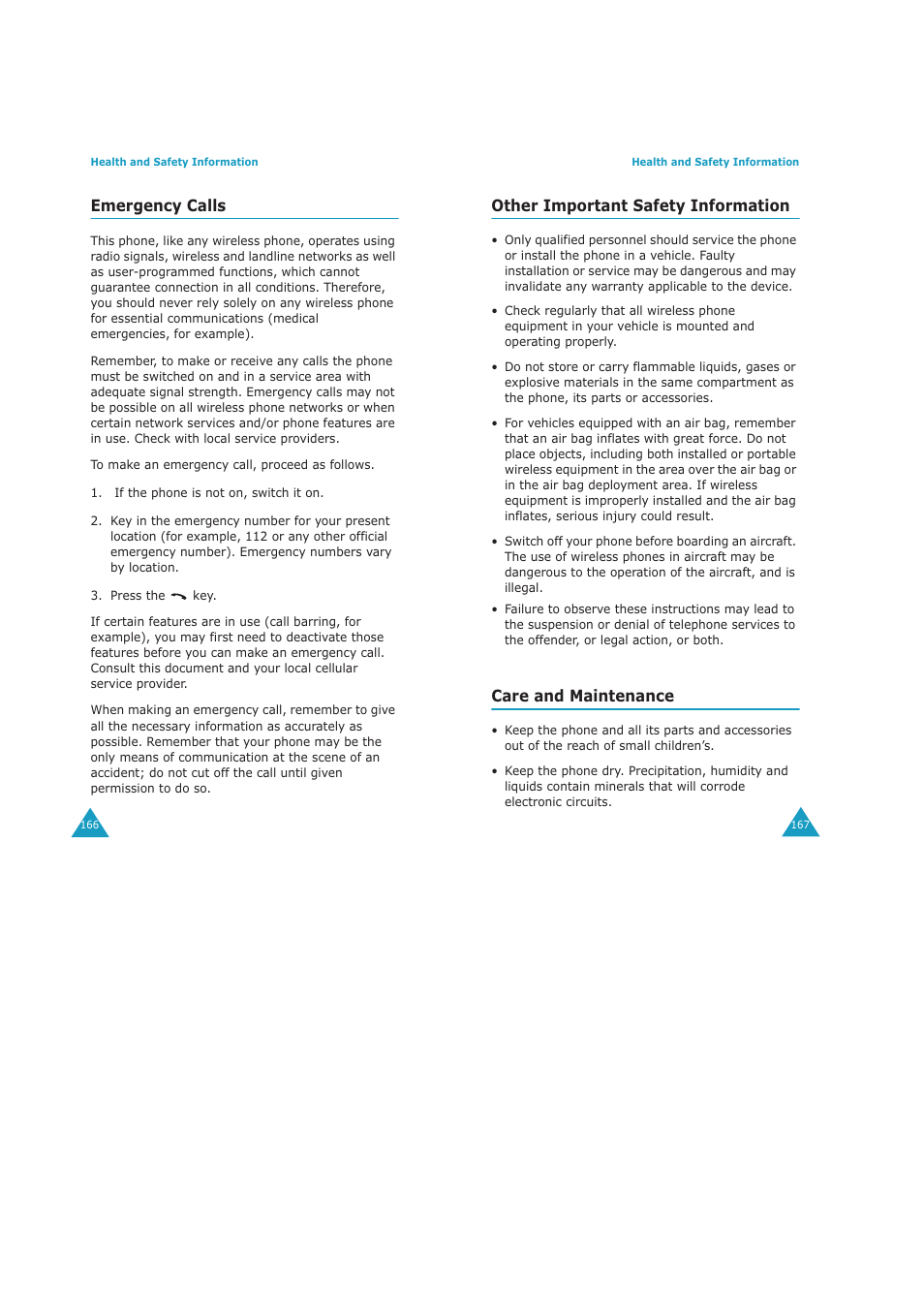 Emergency calls, Other important safety information, Care and maintenance | Samsung GH68-04434A User Manual | Page 85 / 93