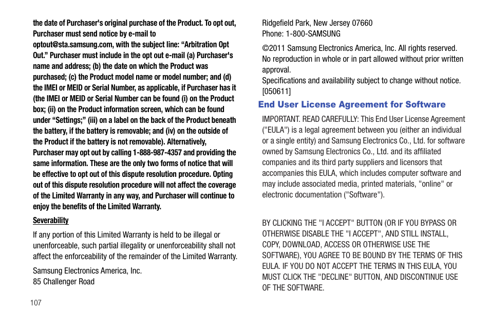 End user license agreement for software | Samsung 10.1 User Manual | Page 114 / 123