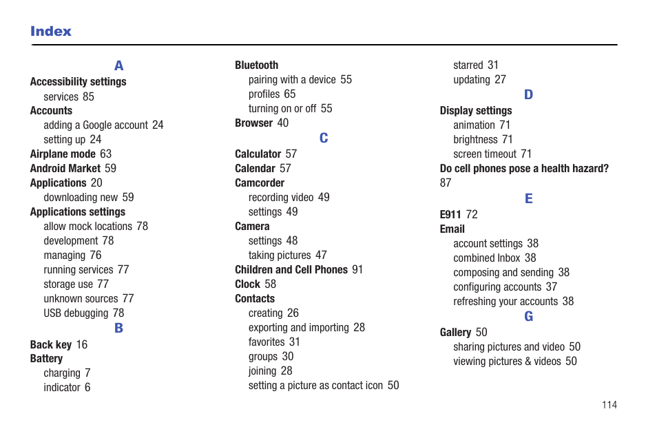 Index | Samsung 10.1 User Manual | Page 120 / 123