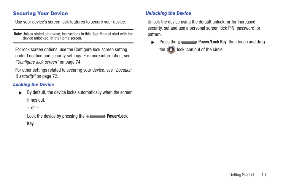 Securing your device | Samsung 10.1 User Manual | Page 17 / 123