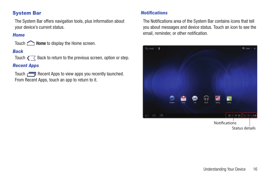 System bar | Samsung 10.1 User Manual | Page 23 / 123