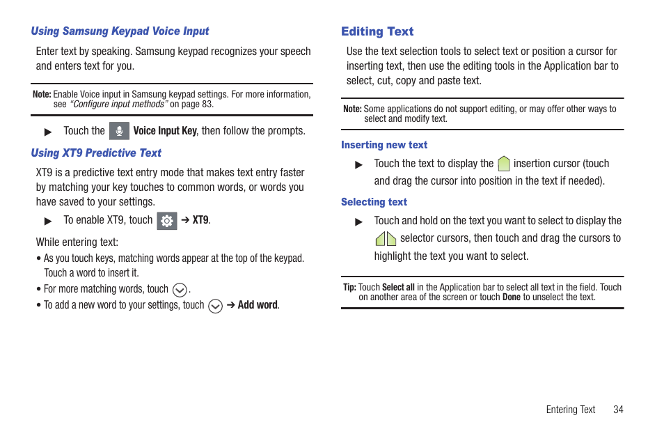 Editing text | Samsung 10.1 User Manual | Page 41 / 123