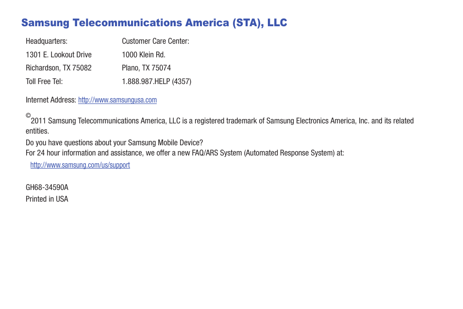 Samsung telecommunications america (sta), llc | Samsung 10.1 User Manual | Page 5 / 123