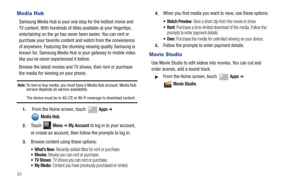 Media hub, Movie studio, Media hub movie studio | Samsung 10.1 User Manual | Page 58 / 123