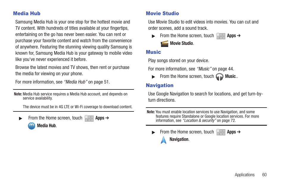 Media hub, Movie studio, Music | Navigation, Media hub movie studio music navigation | Samsung 10.1 User Manual | Page 67 / 123