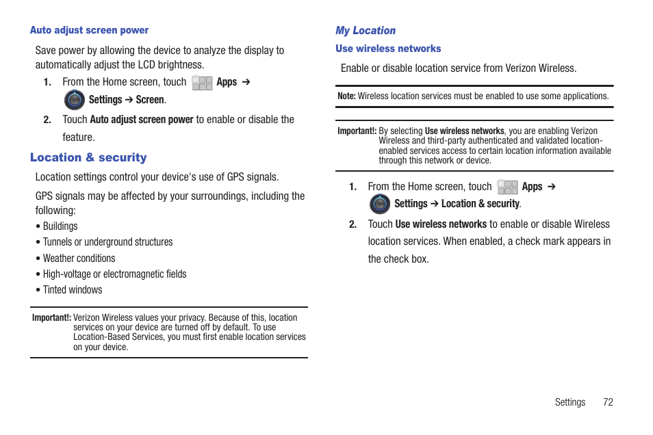 Location & security | Samsung 10.1 User Manual | Page 79 / 123