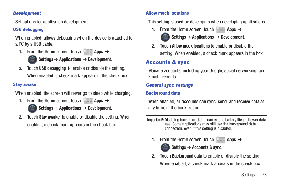 Accounts & sync | Samsung 10.1 User Manual | Page 85 / 123