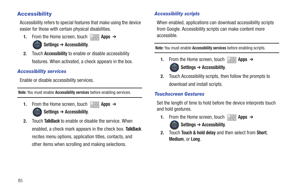 Accessibility | Samsung 10.1 User Manual | Page 92 / 123