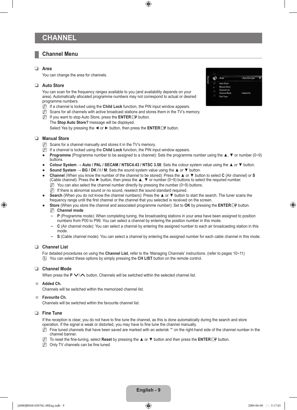 Channel, Channel menu | Samsung BN68-02076L-00 User Manual | Page 11 / 59