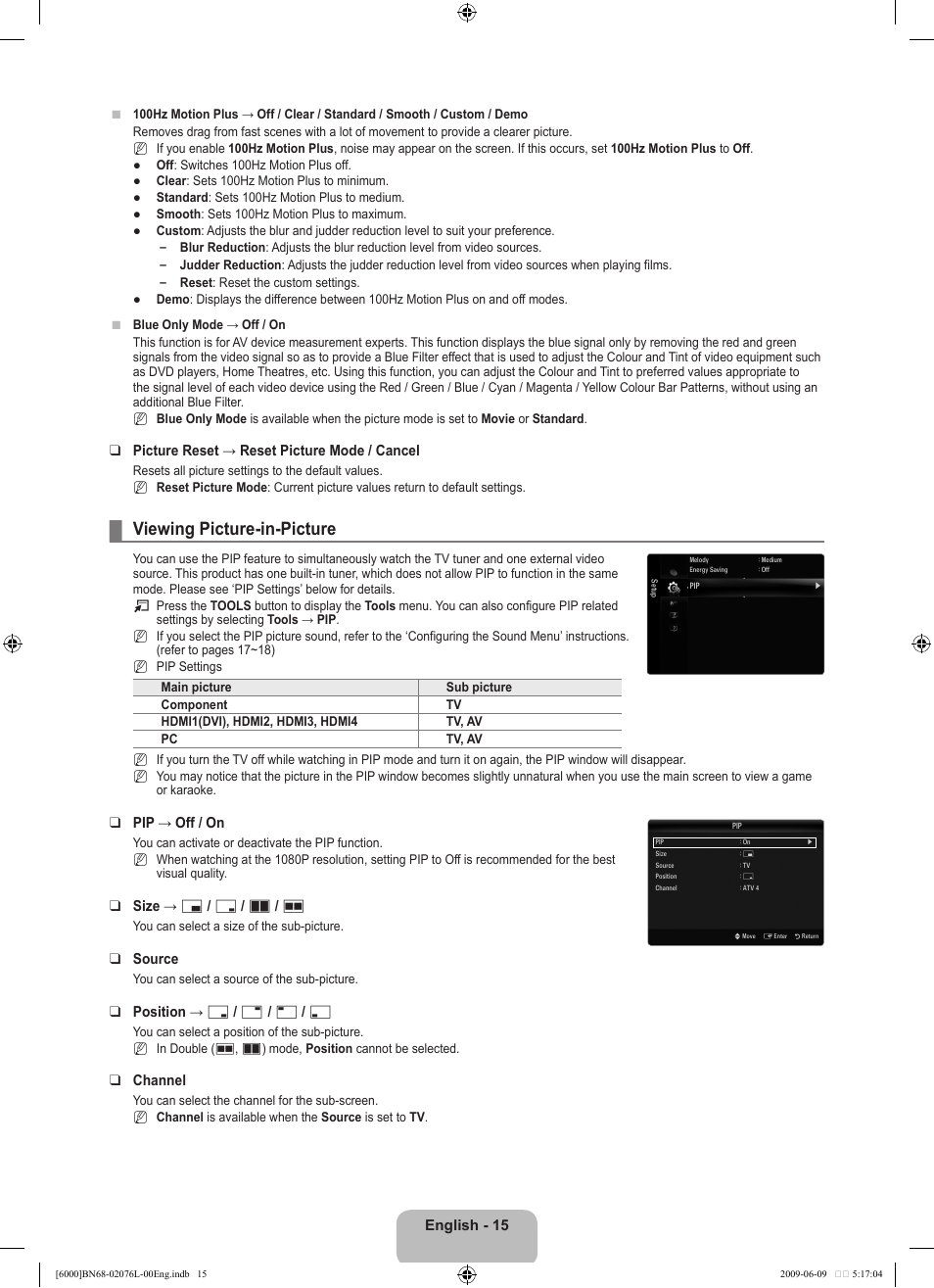 Viewing picture-in-picture | Samsung BN68-02076L-00 User Manual | Page 17 / 59